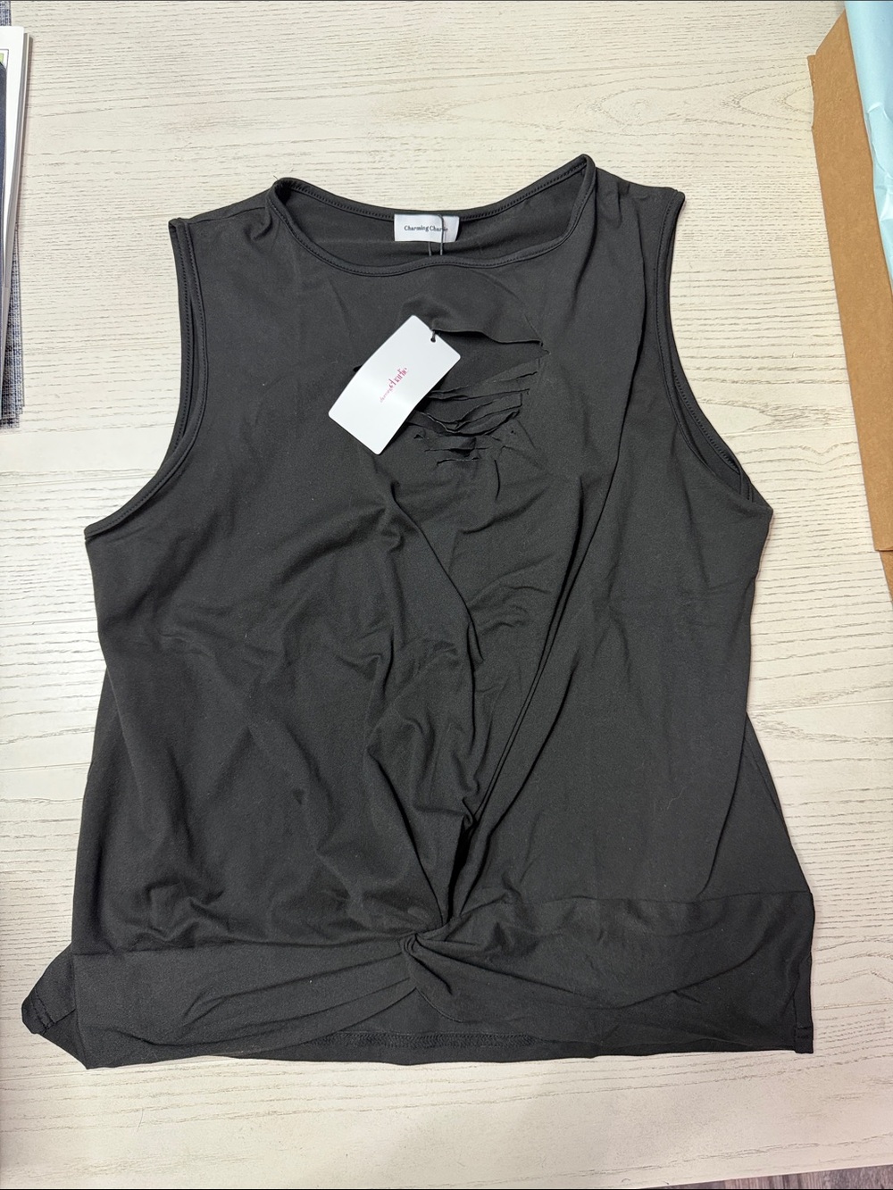 Charming Charlie Black Twist-Front Sleeveless Tank